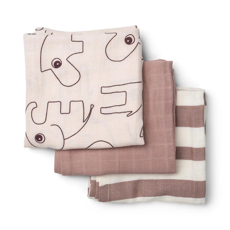 Burp cloth 3 - pack - GOTS - Deer friends Powder