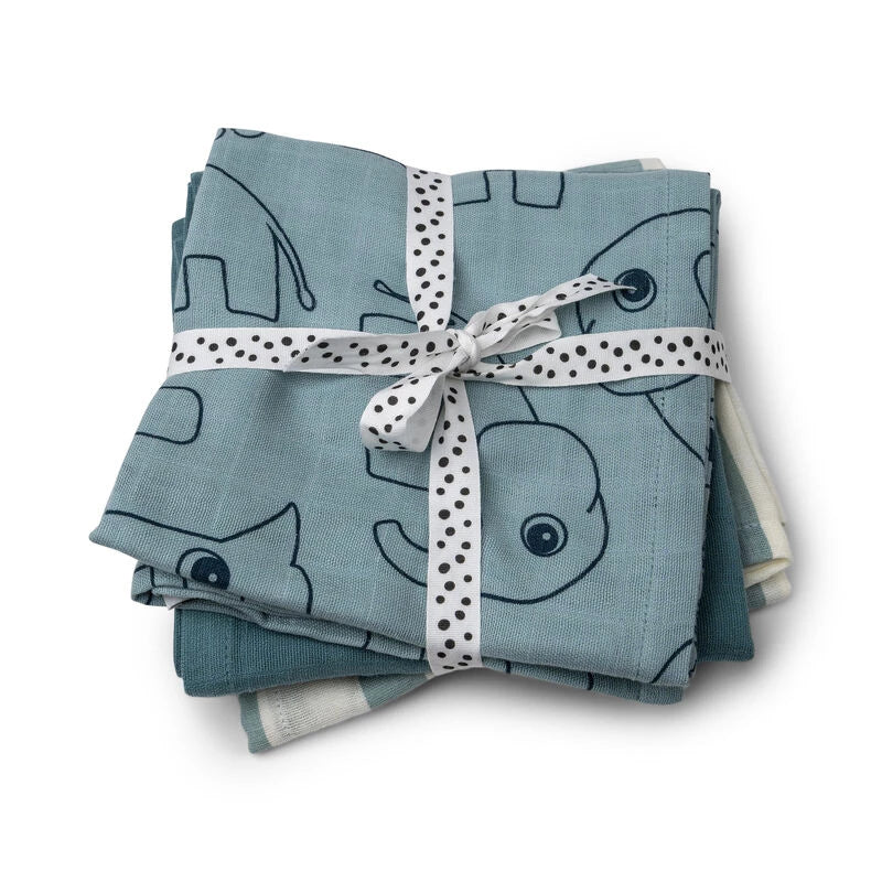 Burp cloth 3 - pack - GOTS - Deer friends Blue