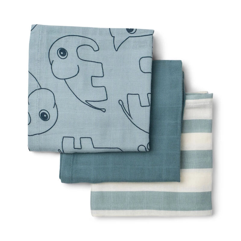 Burp cloth 3 - pack - GOTS - Deer friends Blue