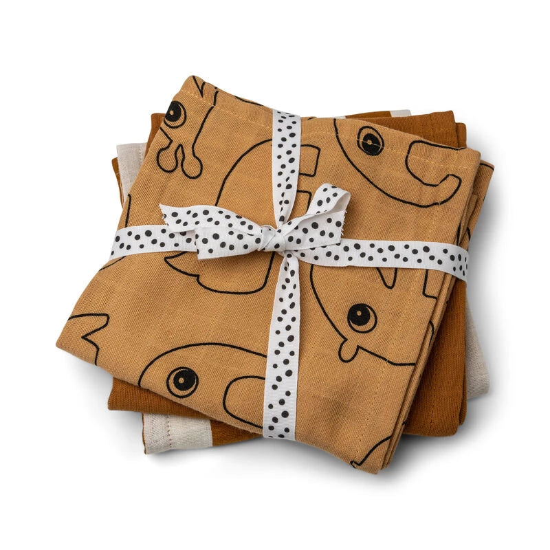 Burp cloth 3 - pack - GOTS - Deer friends Mustard