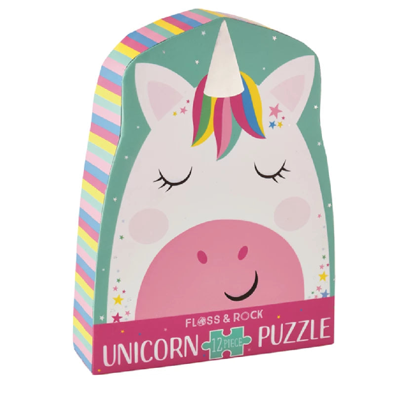 Puslespil m. formet motiv & æske 12 brikker - Rainbow Unicorn
