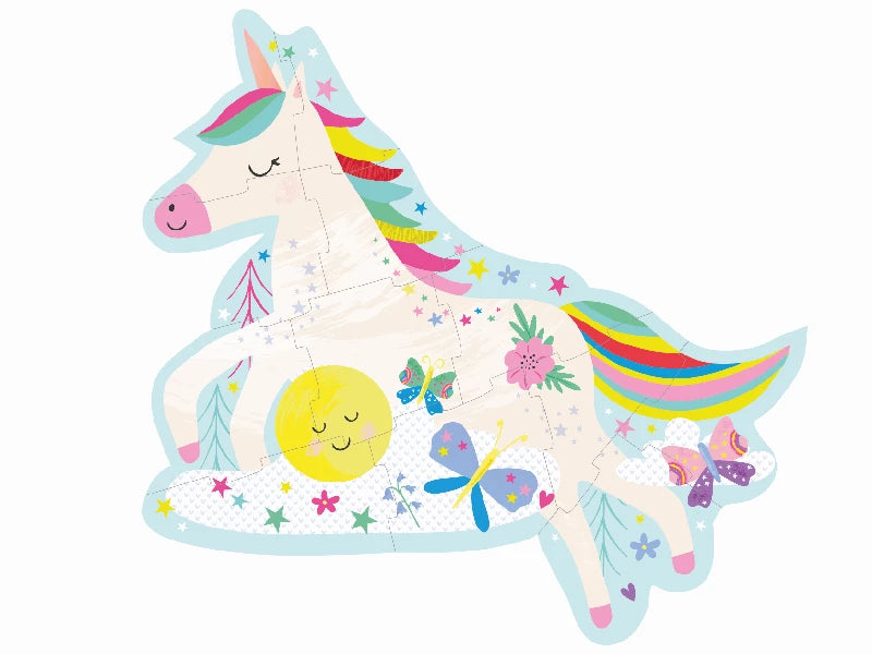 Puslespil m. formet motiv & æske 12 brikker - Rainbow Unicorn