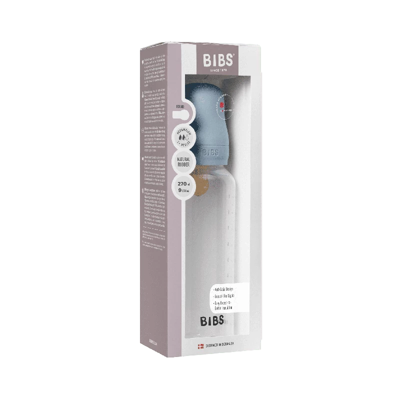 BIBS Baby Flaske Rund Latex 1 pack 270 ml Medium Flow Baby Blue