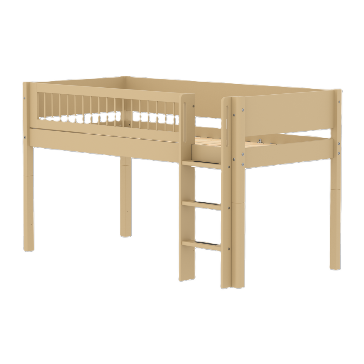 FLEXA WHITE Halvhøj seng 120 cm med stige og crossbar sengehest 90x200 cm - Sand