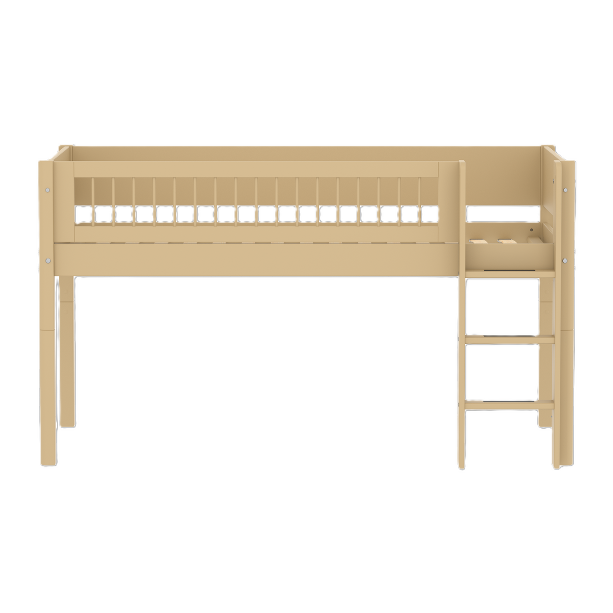 FLEXA WHITE Halvhøj seng 120 cm med stige og crossbar sengehest 90x200 cm - Sand