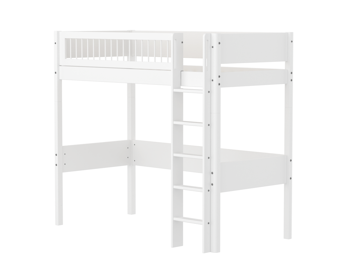 FLEXA WHITE Højseng  184 cm med stige og crossbar sengehest  90x200 cm- Hvid