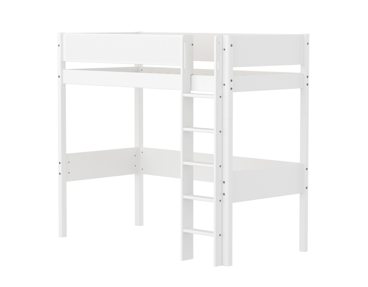 FLEXA WHITE Højseng  184 cm med stige og grooves sengehest  90x200 cm- Hvid