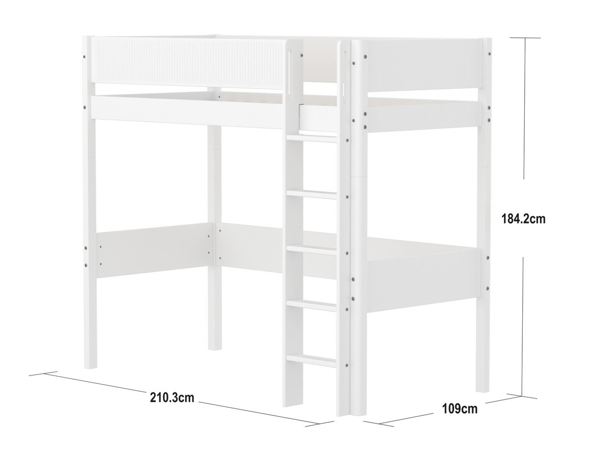 FLEXA WHITE Højseng  184 cm med stige og grooves sengehest  90x200 cm- Hvid