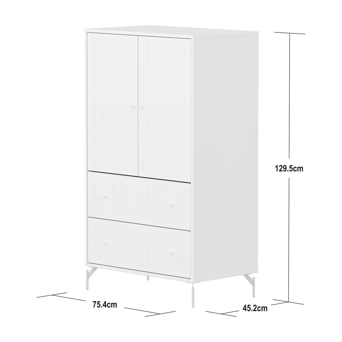 Flexa Saga Skab 129,5x75,5x45 Hvid riller/Hvide greb og  ben