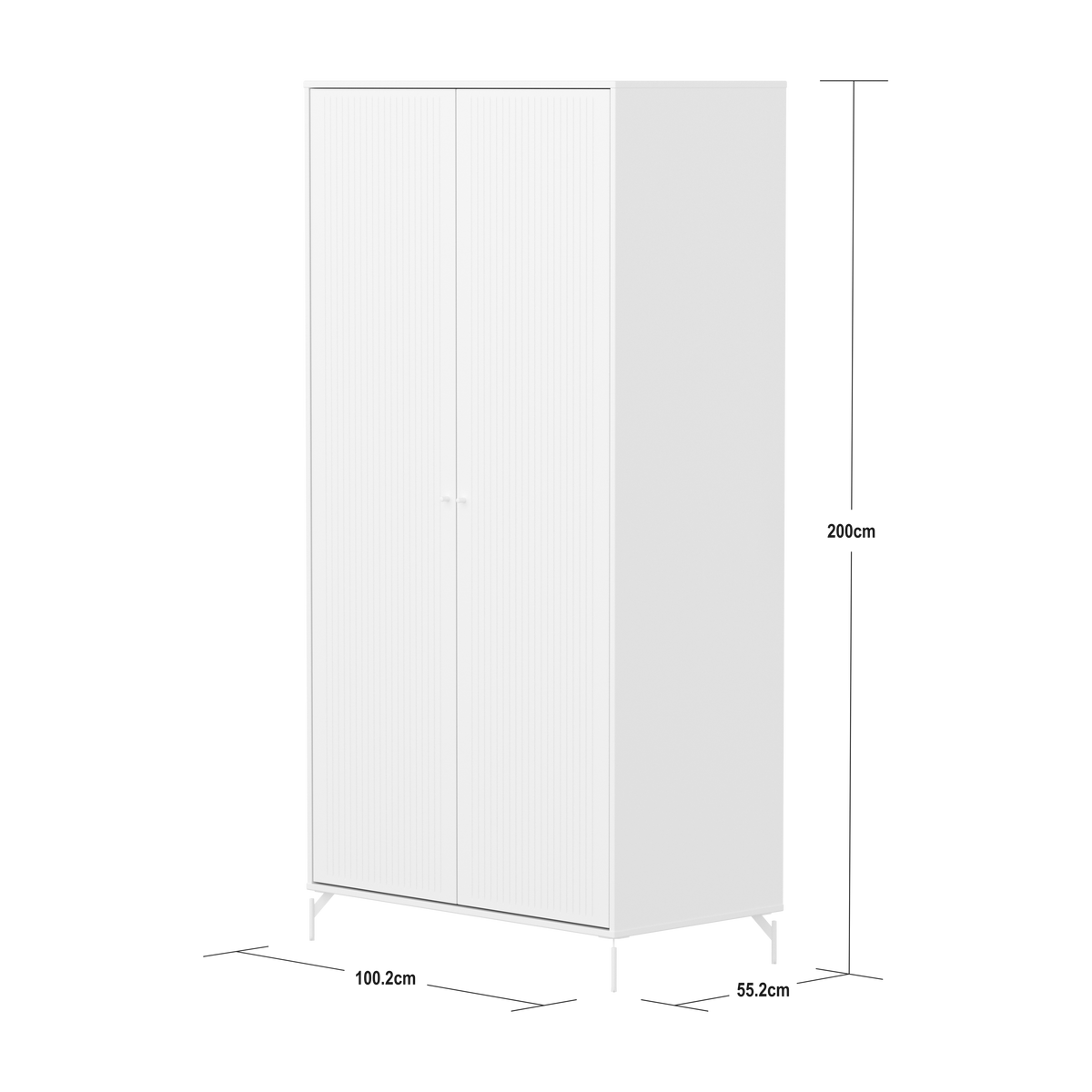 Flexa Saga Garderobeskab 200x100x55 Hvid riller/Hvide ben og greb