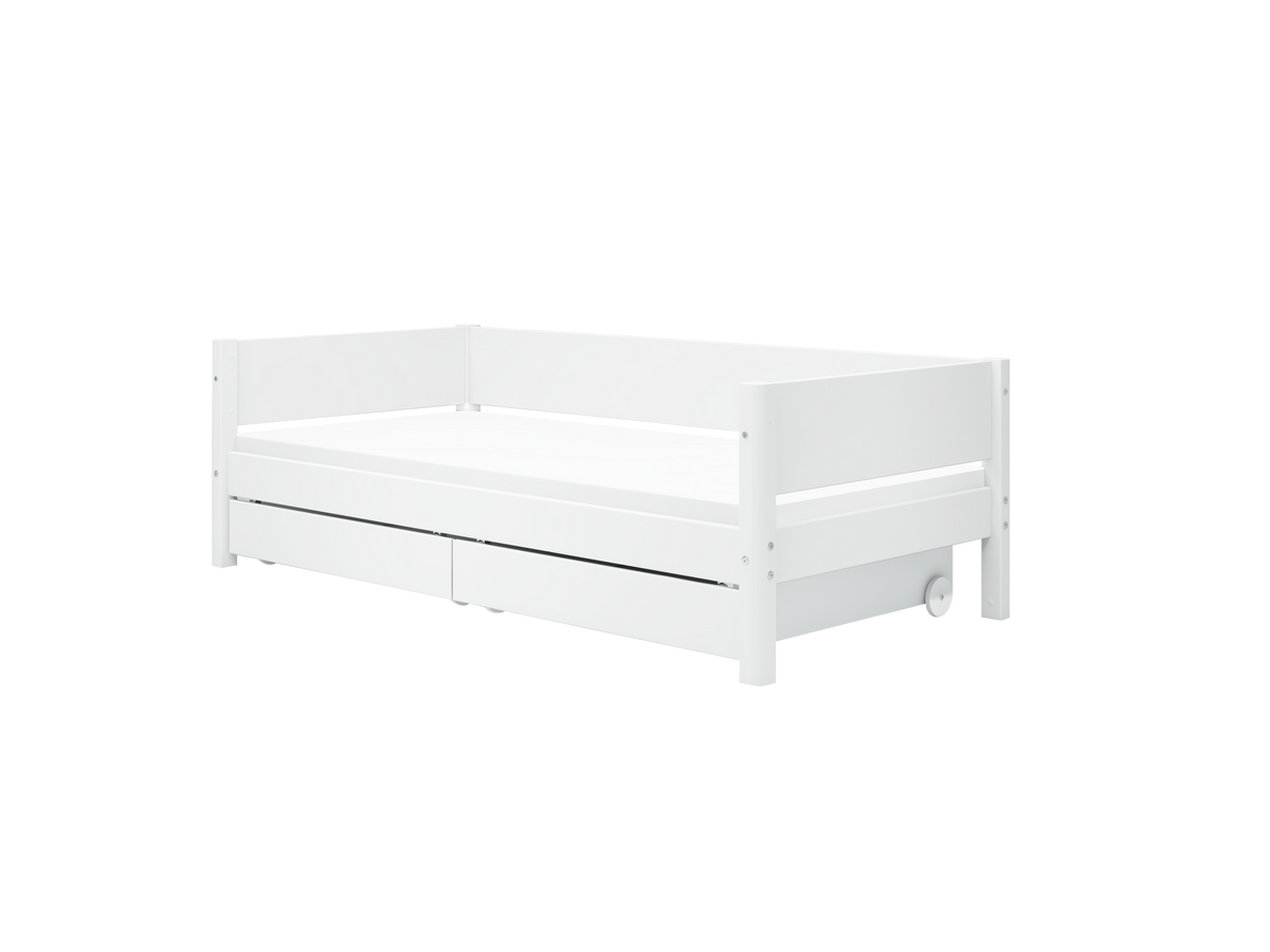 FLEXA WHITE Enkeltseng 90x200 cm m. baggavl incl. 2 udtræksskuffer - Hvid