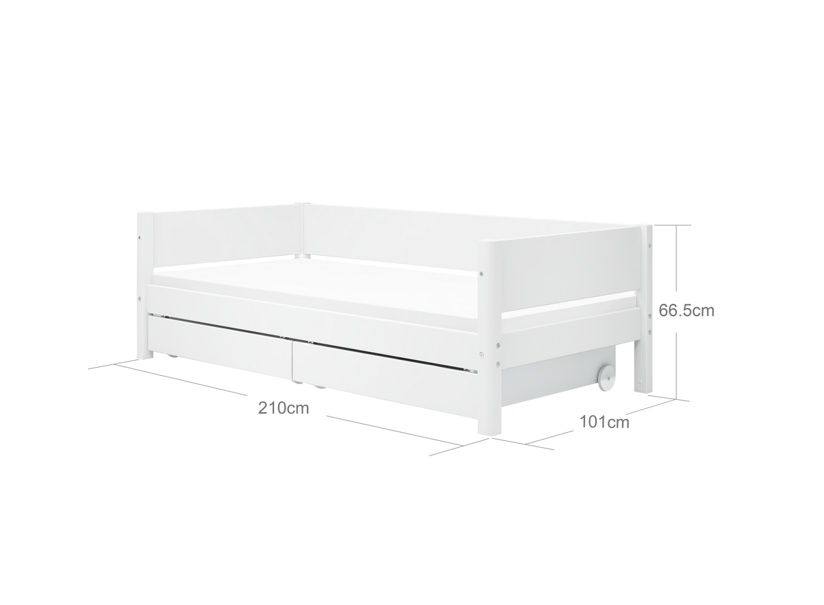 FLEXA WHITE Enkeltseng 90x200 cm m. baggavl incl. 2 udtræksskuffer - Hvid