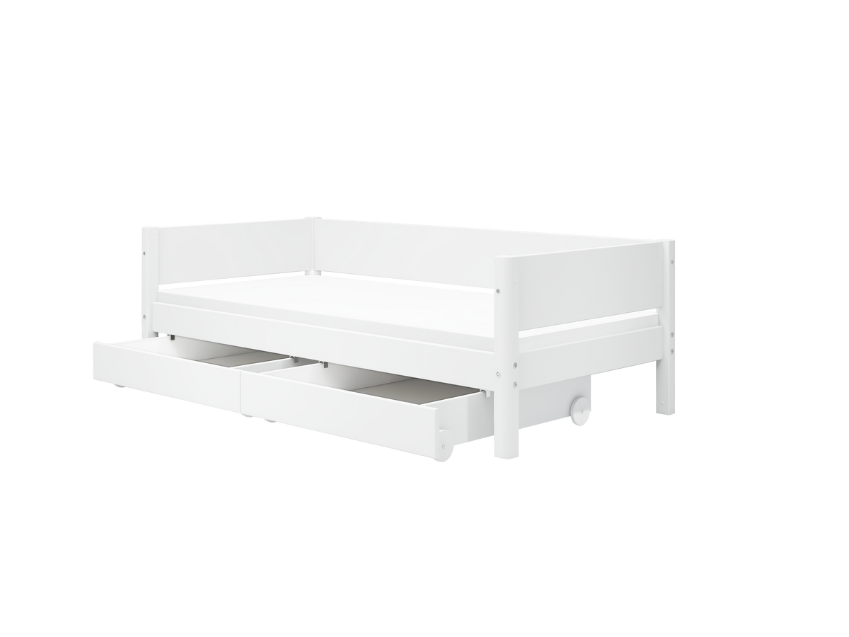 FLEXA WHITE Enkeltseng 90x200 cm m. baggavl incl. 2 udtræksskuffer - Hvid