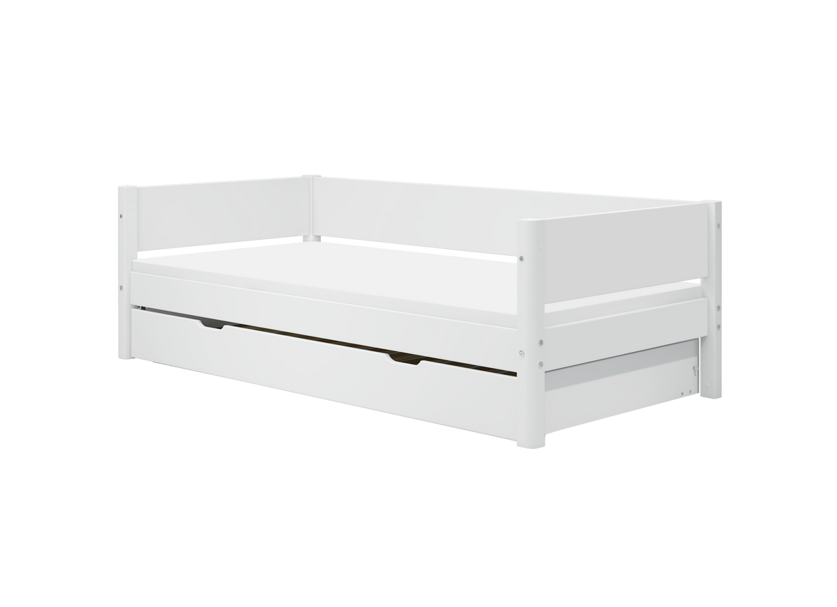 FLEXA WHITE Enkeltseng 90x200 cm m. baggavl incl. Udtræksseng - Hvid/eg