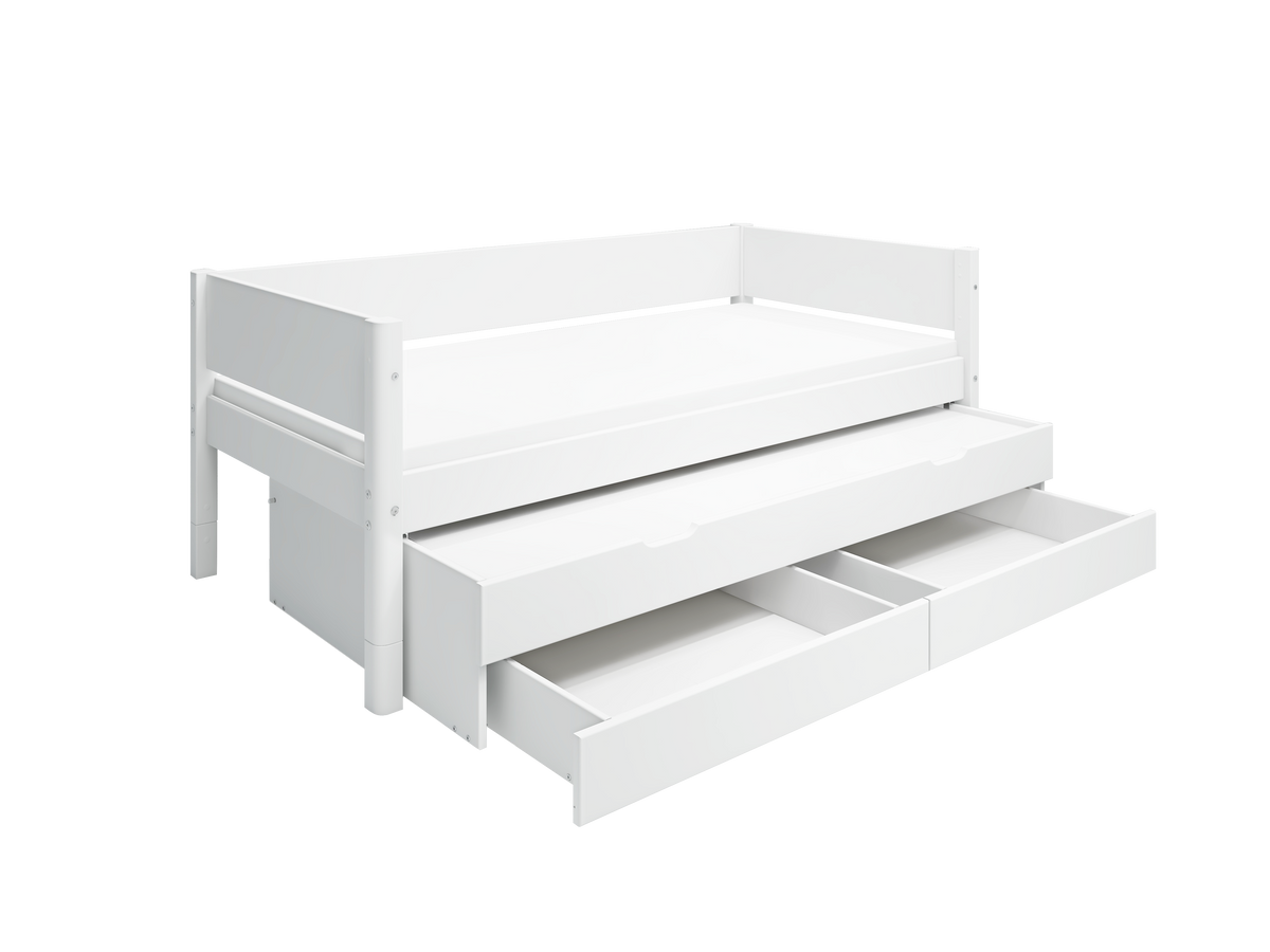 FLEXA WHITE Enkeltseng 90x200 cm m. baggavl incl. 2 skuffer og udtræksseng - Hvid