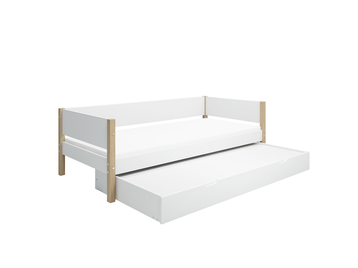 FLEXA NOR Enkeltseng 90x200 cm m. baggavl incl. Udtræksseng - Hvid/eg