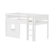FLEXA WHITE Halvhøj seng 120 cm med stige, crossbar sengehest og træhytte-sengefronter 90x200 cm - Hvid