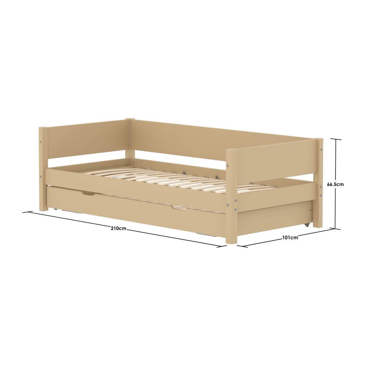 FLEXA WHITE Enkeltseng 90x200 cm m. baggavl incl. Udtræksseng - Sand/eg