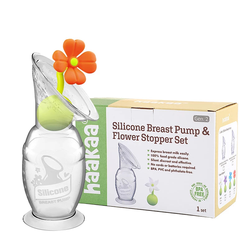 Haakaa Brystpumpe 100ml med blomsterstopper (Orange)