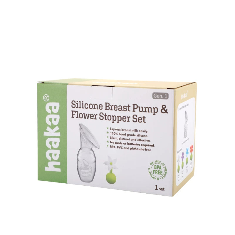 Haakaa Brystpumpe 100ml med blomsterstopper (Orange)