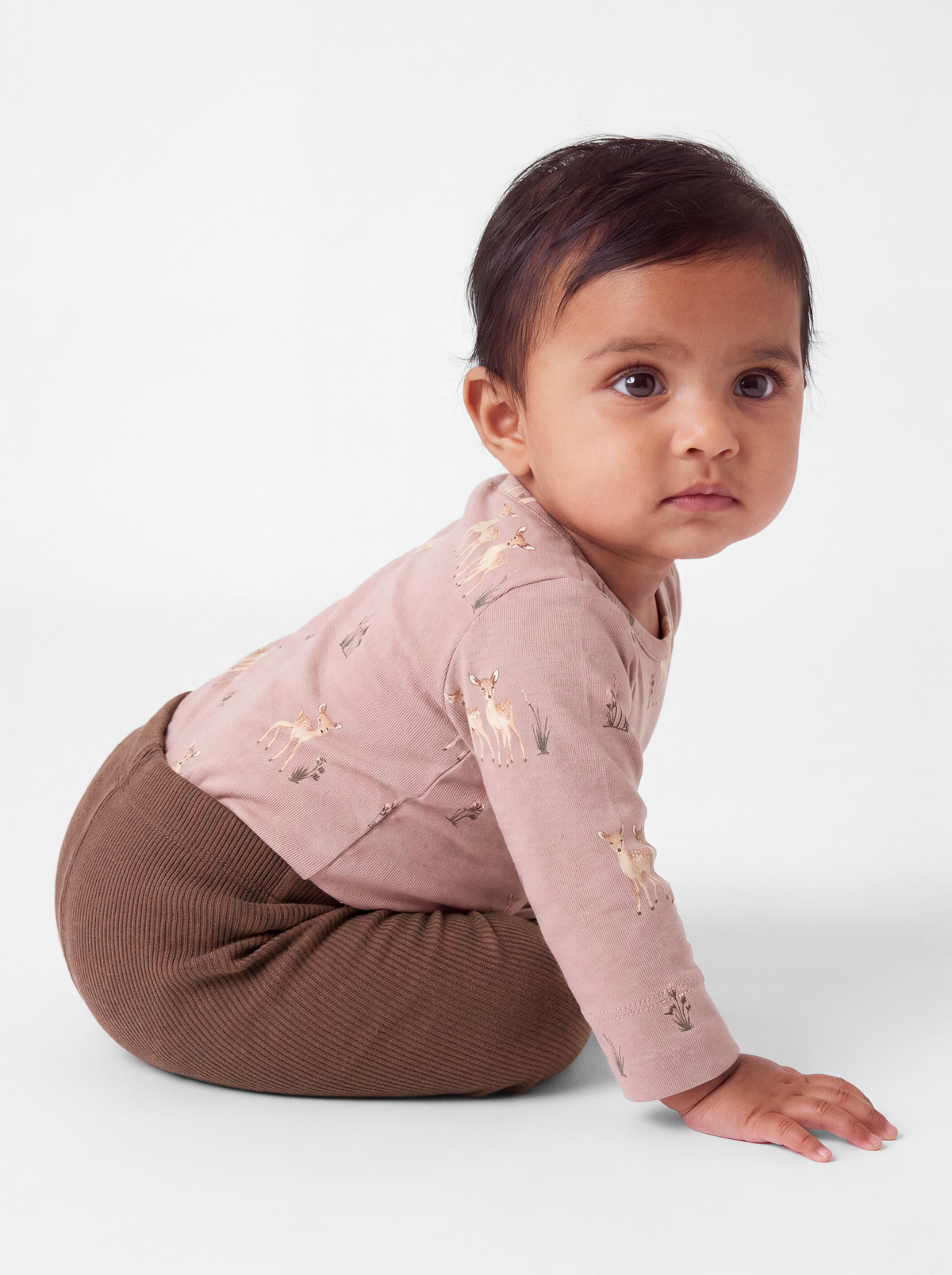 Name It Langærmet body til baby pige med rådyrprint