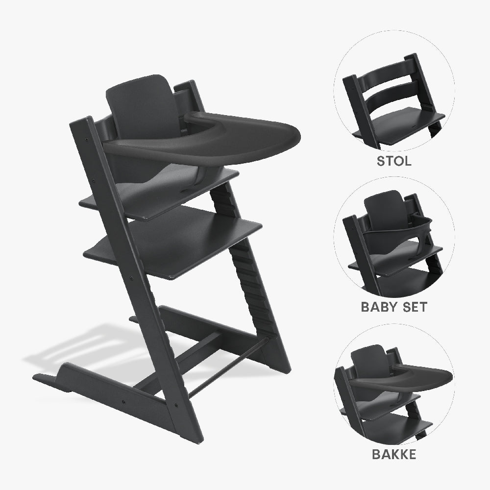 Stokke Tripp Trapp Bundle - Højstol, Babyset og Tray - Sort