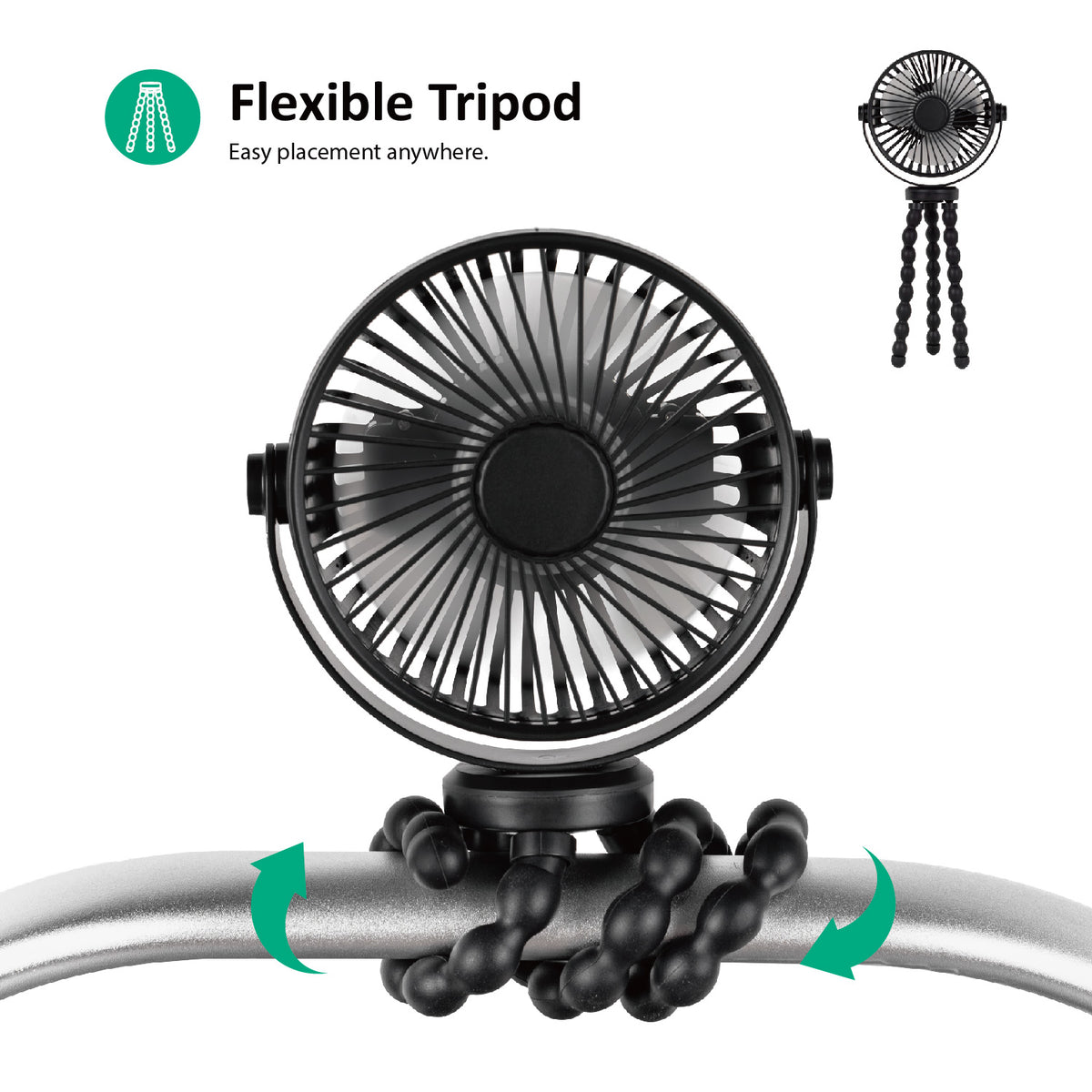 Titaniumbaby Ventilator t/klap- & barnevogn genopladelig - sort